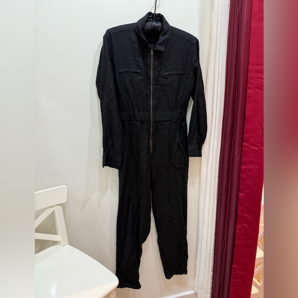 Doen Black Serre Raw Silk Soft Zip Up Jumpsuit Boiler Suit Size Small Dôen - Picture 2 of 7